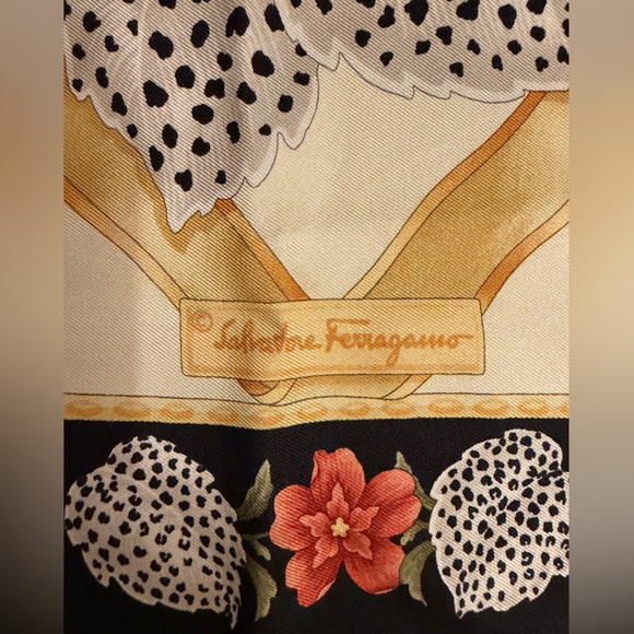 Vintage Salvatore Ferragamo Silk Scarf | Equestrian Floral Print | 34” x 34” - Picture 5 of 6